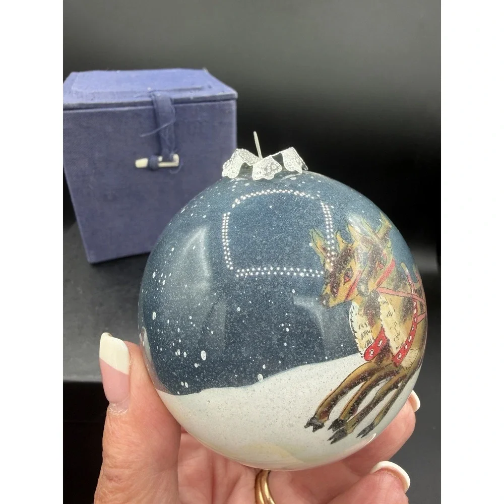 🎄✨ Watkins Reverse‑Painted Hand‑Blown Glass Ornament #5553 – Santa & Toys Scene
